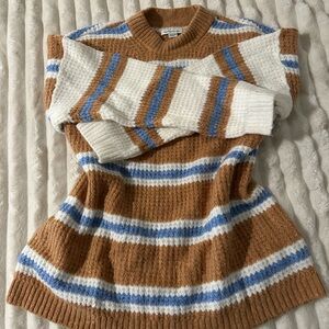 American Eagle Outfitters Tan and Blue Striped Sweater